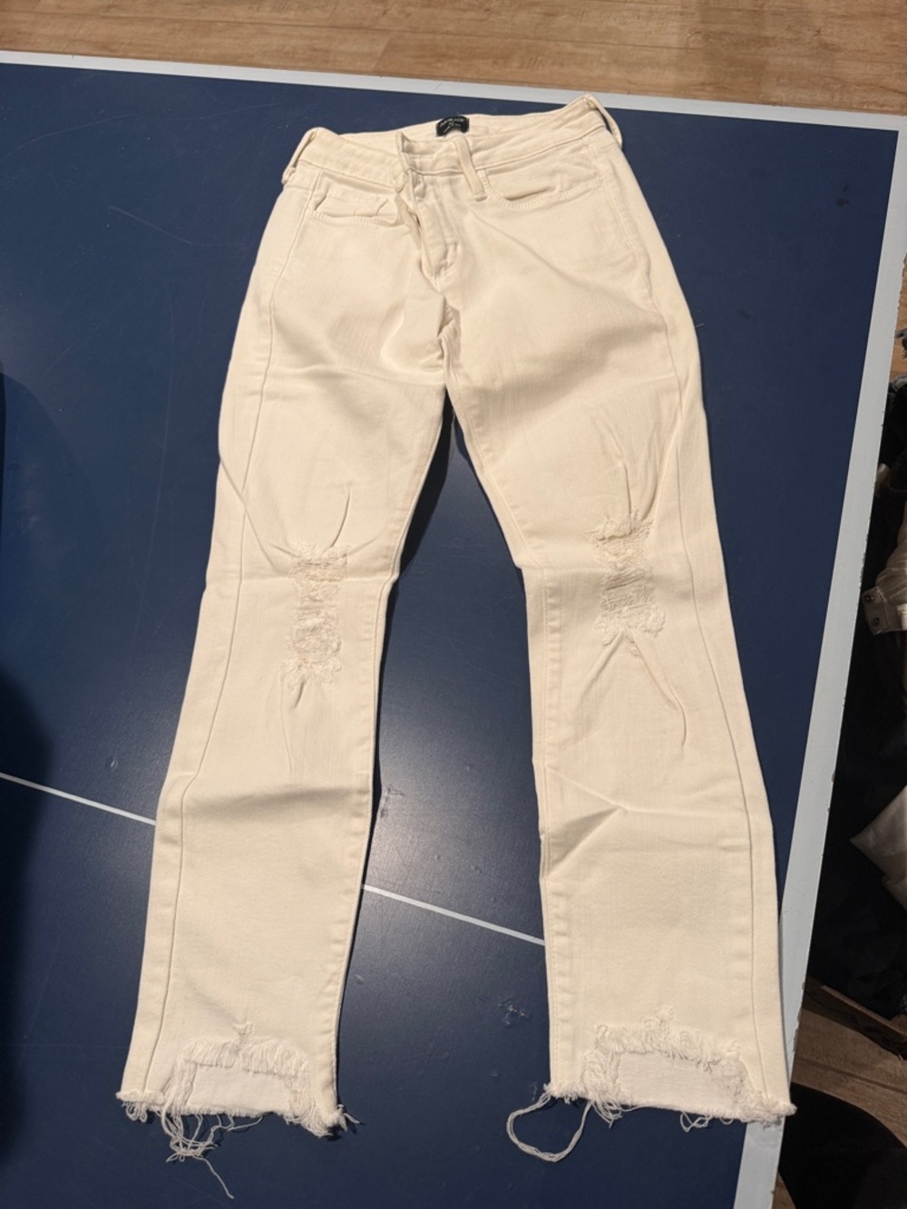 Just Black Cream Straight Leg Jeans with Distressed Knees